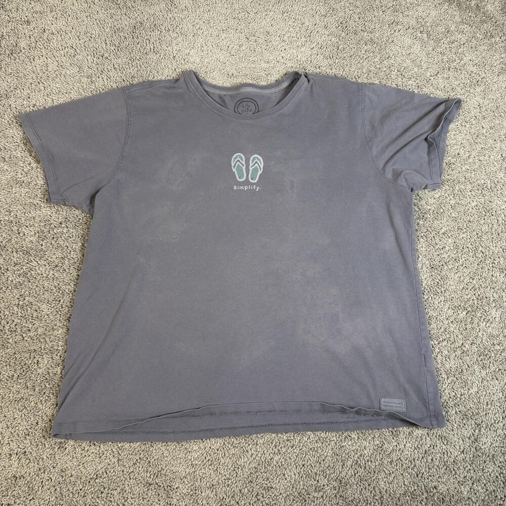 Life Is Good Shirt Womens 2XL Gray Crew Neck Tagless Jersey Cotton Relaxed